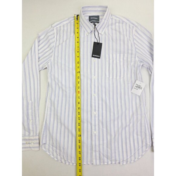 Bonobos Slim Fit Size Medium Mens White Blue Dtripe Button Down Cotton Shirt NWT - Picture 10 of 11